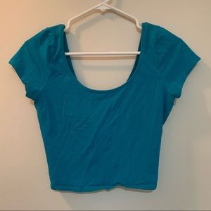 Blue crossed back crop tops